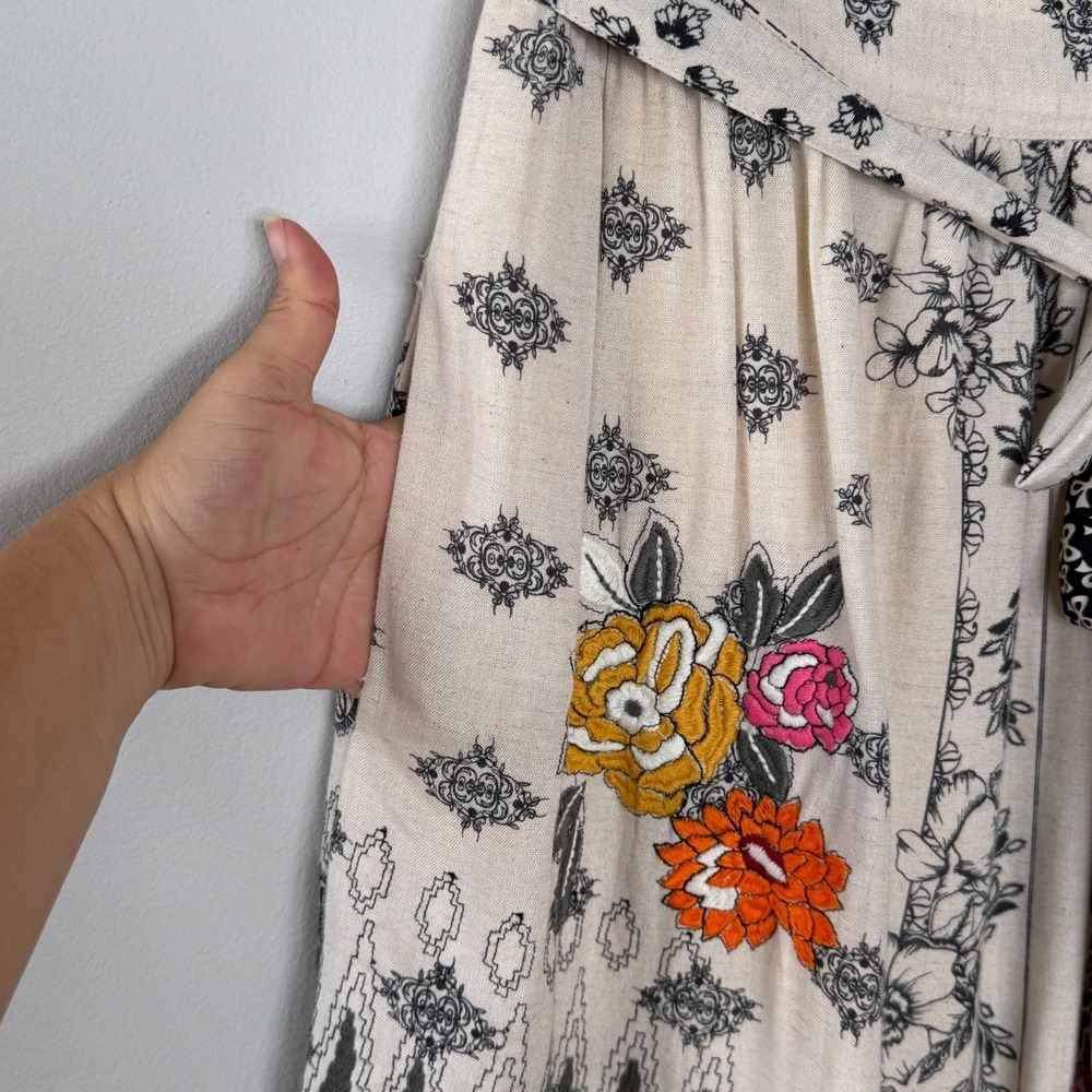 Anthropologie Vineet Bahl Devi Embroidered Midi Skirt Womens M Beige Boho Chic - Picture 7 of 14